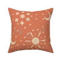 Terracotta Textured Hand Drawn Sun Moon and Stars Large