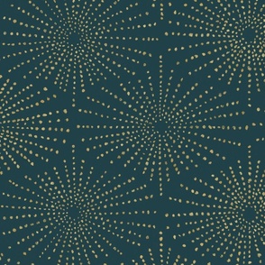 Sea Urchin Shell - Gold on Dark Teal (Large Scale)