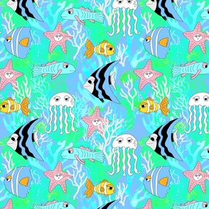 Whimsical  tropical ocean fish in pretty pastels.