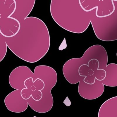 Tween Flower Scatter - Pink On Black.