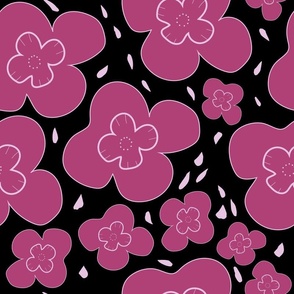 Tween Flower Scatter - Pink On Black.