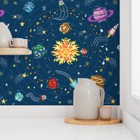 Large - Planet Chatter Space Adventure on Navy Blue