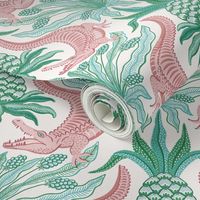 crocodiles/chalk pink with vibrant aqua blue green/medium