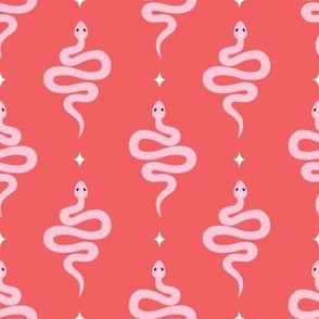 Pink snakes on red