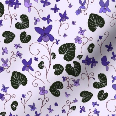 Floral mini violets on swirly stems - white