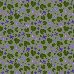 mini ditsy floral violets and leaves on light green