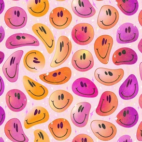 Trippy Preppy Sunset Smiley Face -- Psychedelic Pink and Orange Trippy Smiley Face - Preppy Pink and Preppy Orange - Pink and Orange Coordinate - SmileBlob - xxtsf101 - 33.96in x 28.24in - 300dpi (50% of Full Scale)