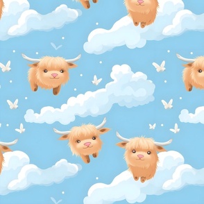 Highland cows flying in the blue sky - Cute, cuter, cutest kids sheets