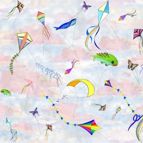 skies-above-windy-day-kites-blue-purple-yellow-green-orange-red-pinkon-watercolor-sky