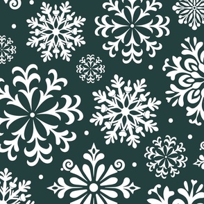 Winter Wonderland: Dark Green and White Snowflake Pattern Jumbo