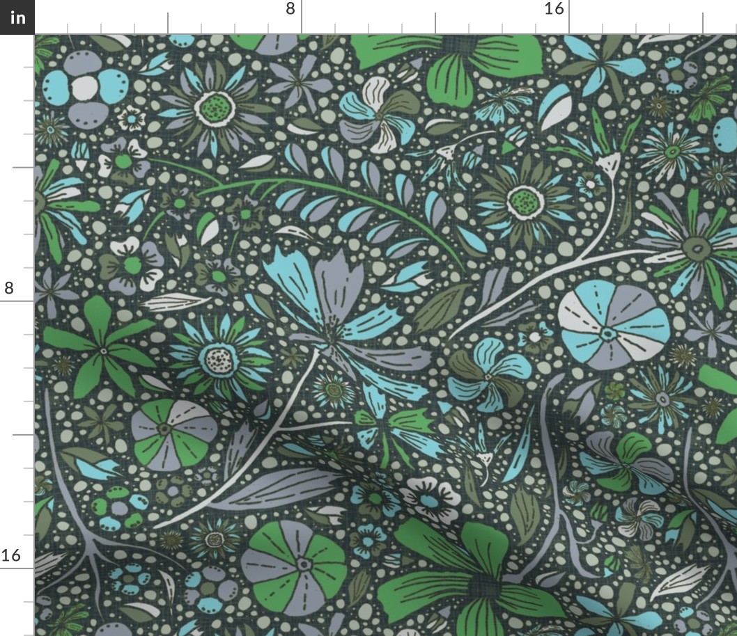 Maximalist bohemian floral pattern blue and teal
