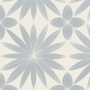 flower doodle - creamy white _ french grey blue - hand drawn line floral