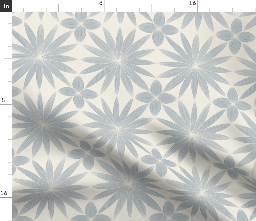 flower doodle - creamy white _ french grey blue - hand drawn line floral
