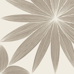 flower doodle - creamy white _ khaki brown - hand drawn line floral