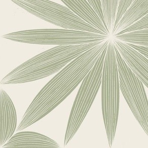 flower doodle - creamy white _ light sage green - hand drawn line floral