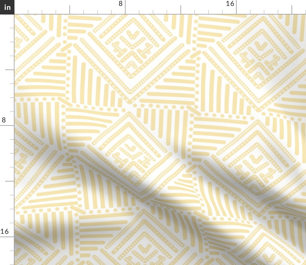light yellow  geometric pattern on white -  small scale