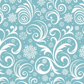 Elegant Winter Swirls: Flourish Snowflake Pattern Blue Large