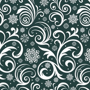 Elegant Winter Swirls: Flourish Snowflake Pattern Dark Green Large
