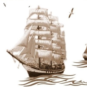 2 voiliers en mer en sepia