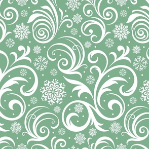 Elegant Winter Swirls: Flourish Snowflake Pattern Green Large