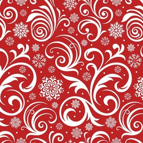 Elegant Winter Swirls: Flourish Snowflake Pattern Red Large