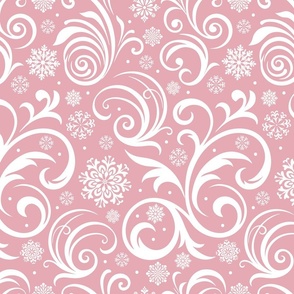 Elegant Winter Swirls: Flourish Snowflake Pattern Pink Large