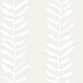 White on Cream, Botanical Block Print (xl scale) | White neutrals, leaves fabric from original block print, natural decor, block printed plant fabric, leaf pattern in soft whites.