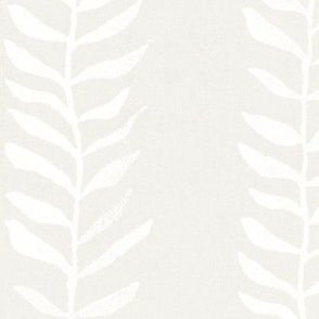 White on Cream, Botanical Block Print (xxl scale) | White neutrals, leaves fabric from original block print, natural decor, block printed plant fabric, leaf pattern in soft whites.