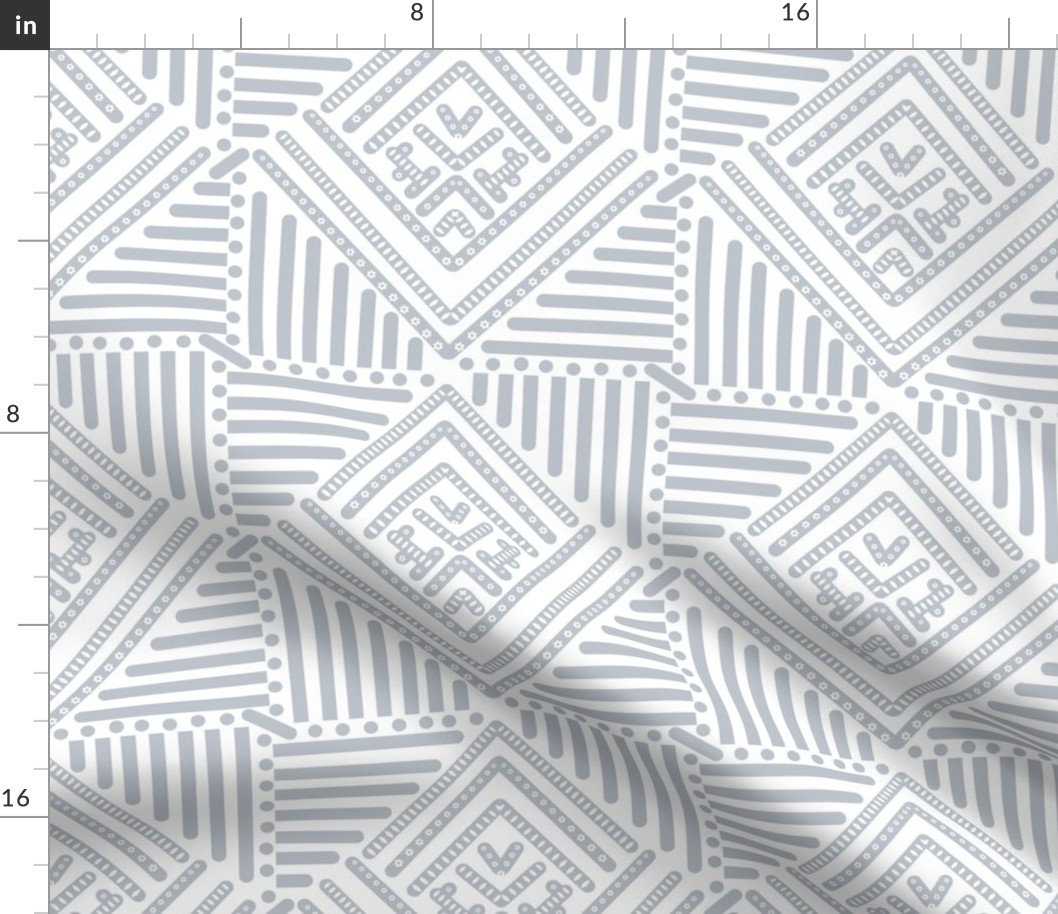 silver grey geometric pattern on white -  small scale