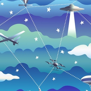 The Spies Above: Drones, UFO's, Satellites, 'Weather Balloons', Blimps and Rockets in tonal blue