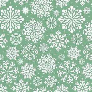 Winter Wonderland: Green and White Snowflake Pattern Large