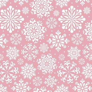 Winter Wonderland: Pink and White Snowflake Pattern Large