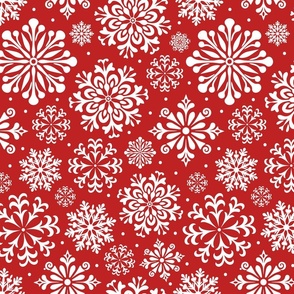 Winter Wonderland: Red and White Snowflake Pattern Large