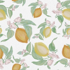 Watercolor Lemons on White