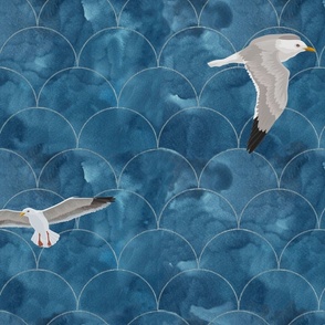 Silver Lining On Storm Clouds With Seagulls Watercolor