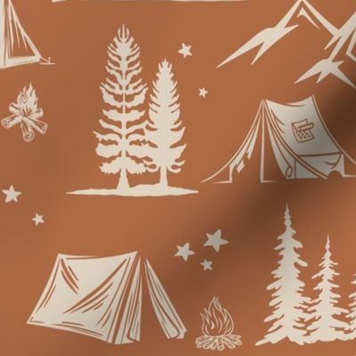 Camping Under the Stars Medium - Terracotta, Browns , Neutrals, Earth Tones, Cottage-core, Cabin Decor, Lake Decor, Nature, Hiking, Forest, Night, Boho, Kids, Bedding, Clothes, Wallpaper