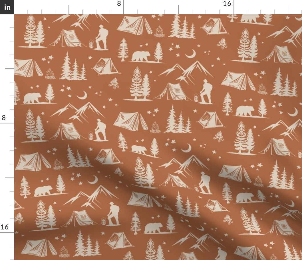 Camping Under the Stars Small - Terracotta, Browns, Neutrals, Earth Tones, Cottage-core, Cabin Decor, Lake Decor, Nature, Hiking, Forest, Night, Boho, Kids, Bedding, Clothes, Wallpaper