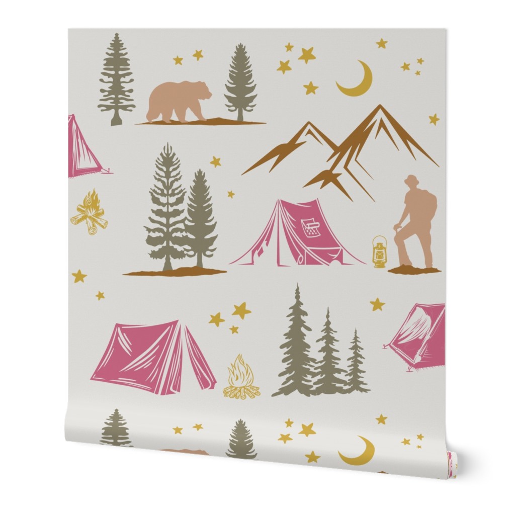 Camping Under the Stars Large - Sweet Boho Dreams, Pink, Cottage-core, Cabin Decor, Lake Decor, Nature, Hiking, Forest, Night, Boho, Kids, Bedding, Clothes, Wallpaper