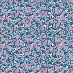 [1 inch] Tulips textured Blue on Pink
