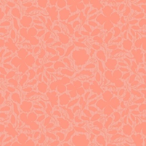 medium-Monochrome peach orange loose florals embossed on tiny chevron textured background