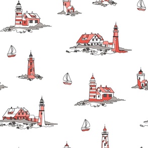 Lighthouse Line Drawings - white black red - large scale-01