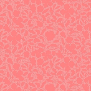 medium-Monochrome warm coral pink loose florals embossed on tiny chevron textured backround