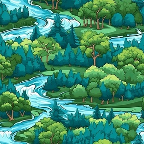 Trees And Mountain Rivers Large Scale