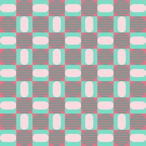 checkered stripes and circles