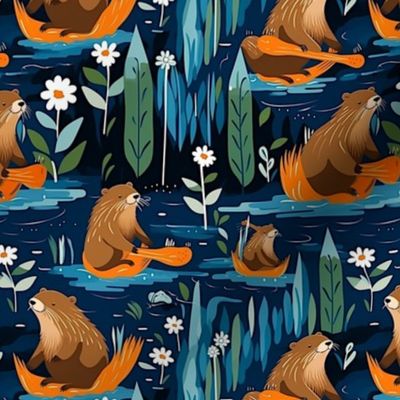 beavers floating the river