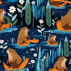 beavers floating the river