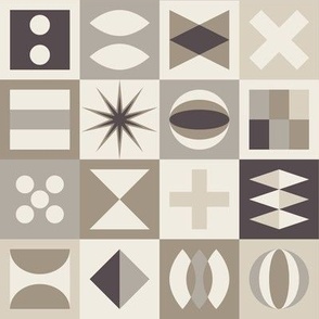 quilt - bone beige _ cloudy silver _ creamy white _ khaki brown _ purple brown - geometric patchwork