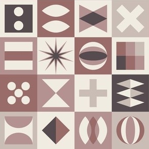 quilt - copper rose pink _ creamy white _ dusty rose _ purple brown _ silver rust blush - geometric