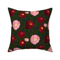 nature floral pink and red camellias on dark green - medium