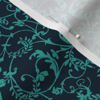 Rococo Floral Teal Blue